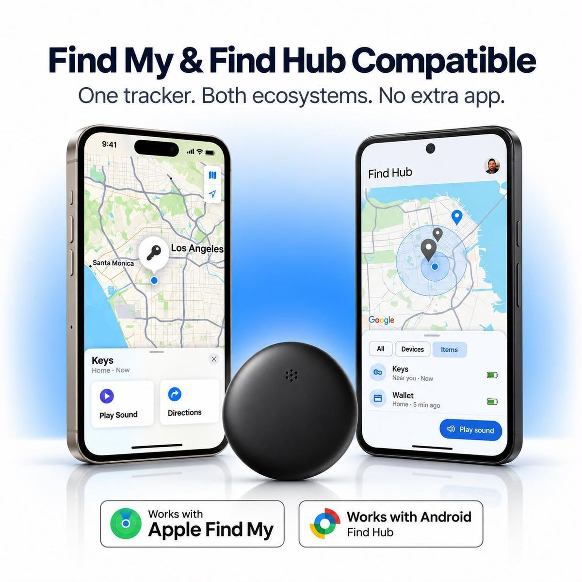 Works with Apple Find My and Android Find Hub